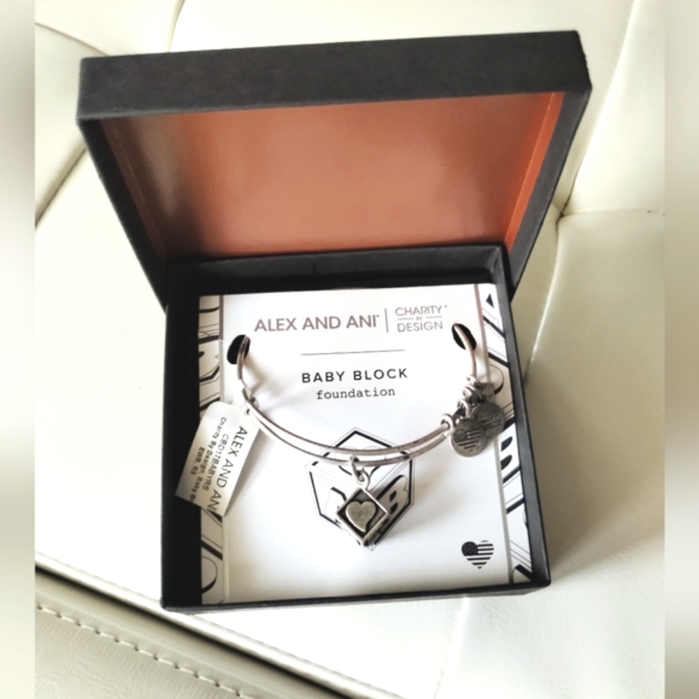 NWT Alex & Ani Baby Block Charm Bangle Bracelet